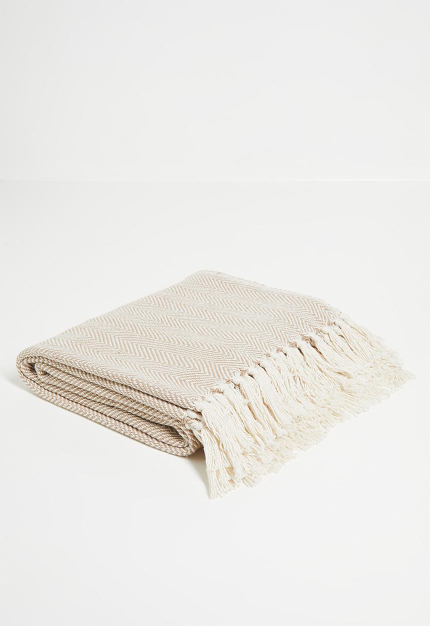 Sixth Floor - Brushed Cotton Chevron Throw Stone