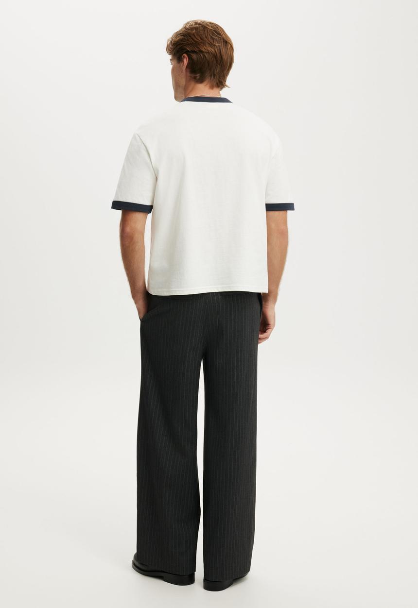 Cotton On - Super Baggy Pleated Pant - Dark Charcoal Pinstripe