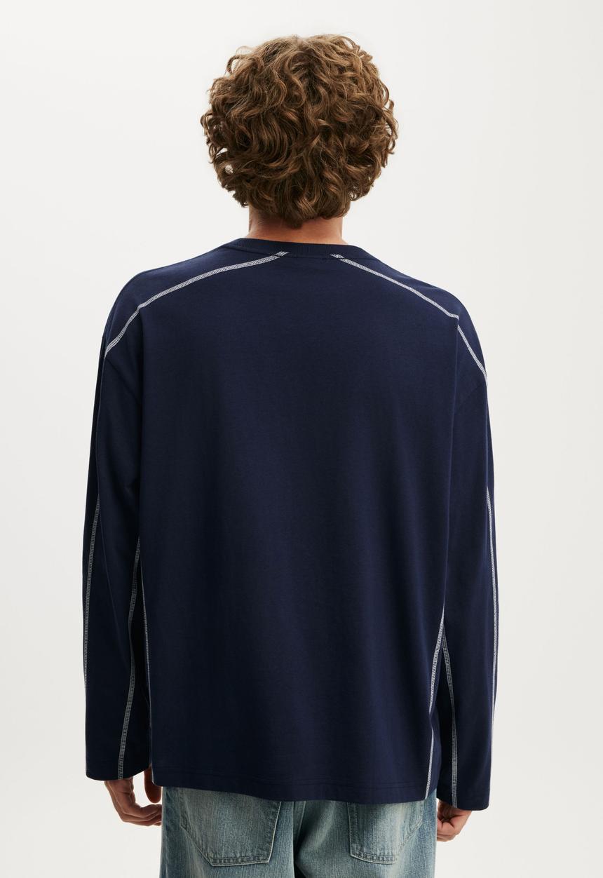 Cotton On - Cropped Fit Graphic Long Sleeve T-shirt  - Auto Navy/On Time
