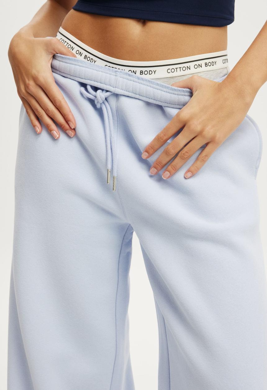 Cotton On - Plush Tie Waist Wide Leg Sweatpant - Violet Blue