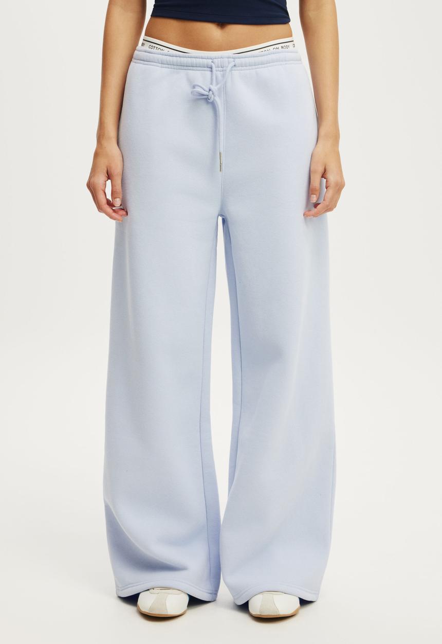 Cotton On - Plush Tie Waist Wide Leg Sweatpant - Violet Blue
