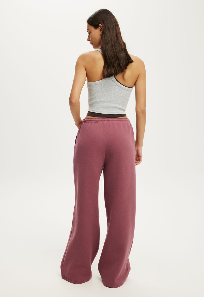 Cotton On - Plush Tie Waist Wide Leg Sweatpant - Dusty Rose