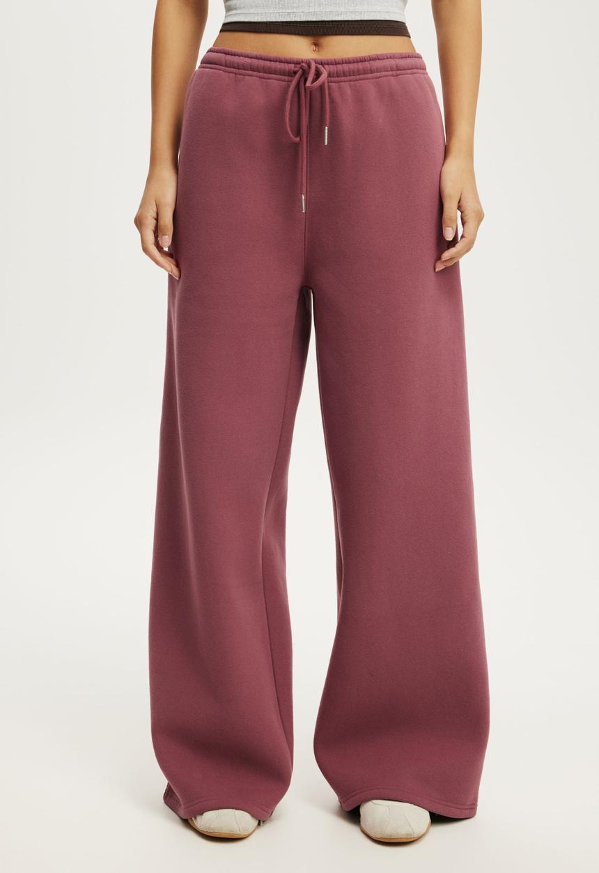 Cotton On - Plush Tie Waist Wide Leg Sweatpant - Dusty Rose