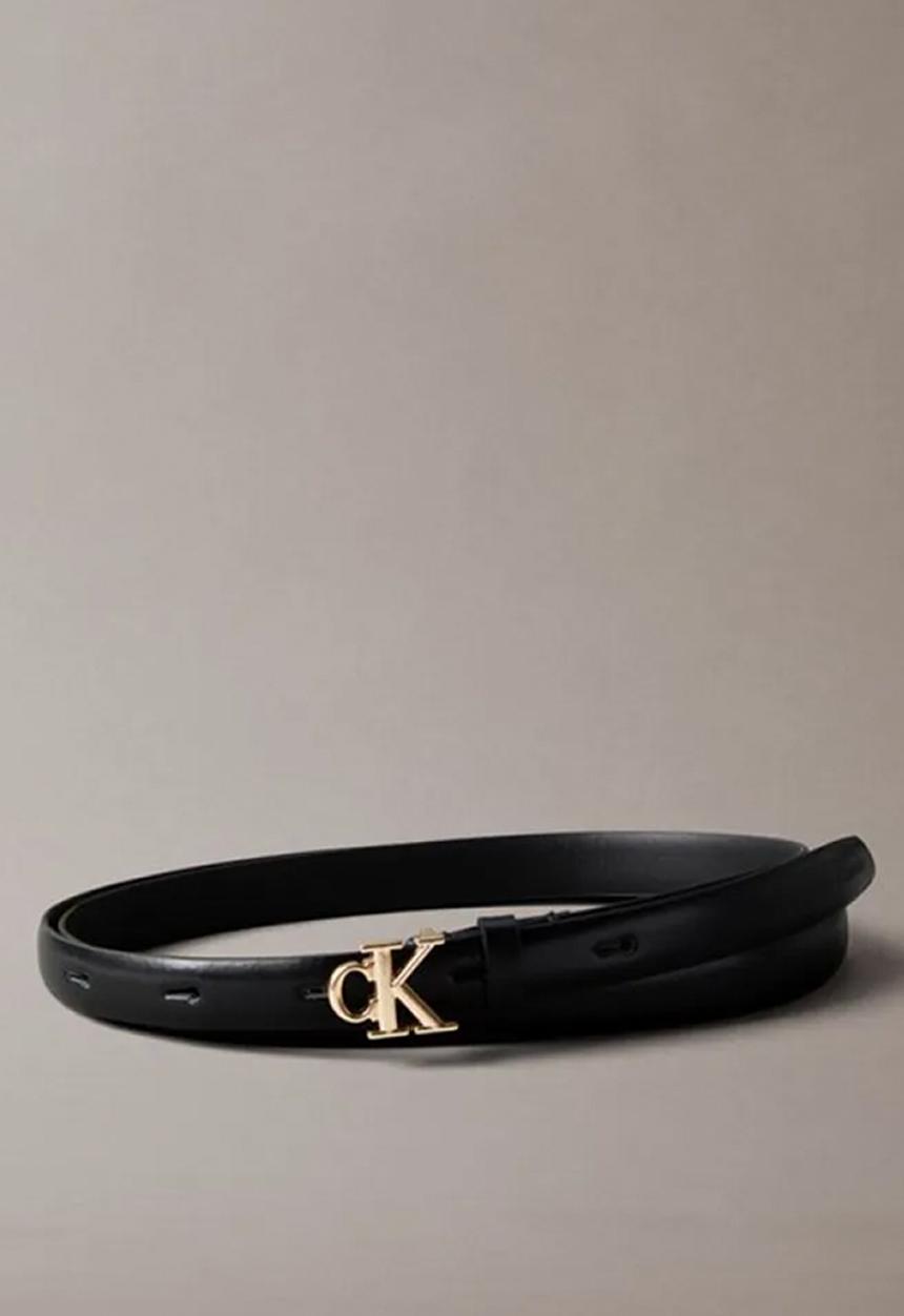 Calvin Klein - Ck buckle 15mm fixed belt- black / antique light gold