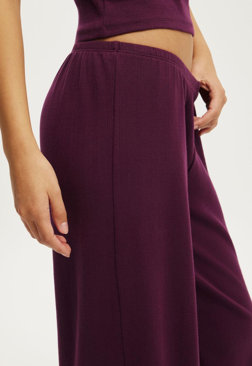 Cotton On - Pointelle Wide Leg Pant - Blackcurrant