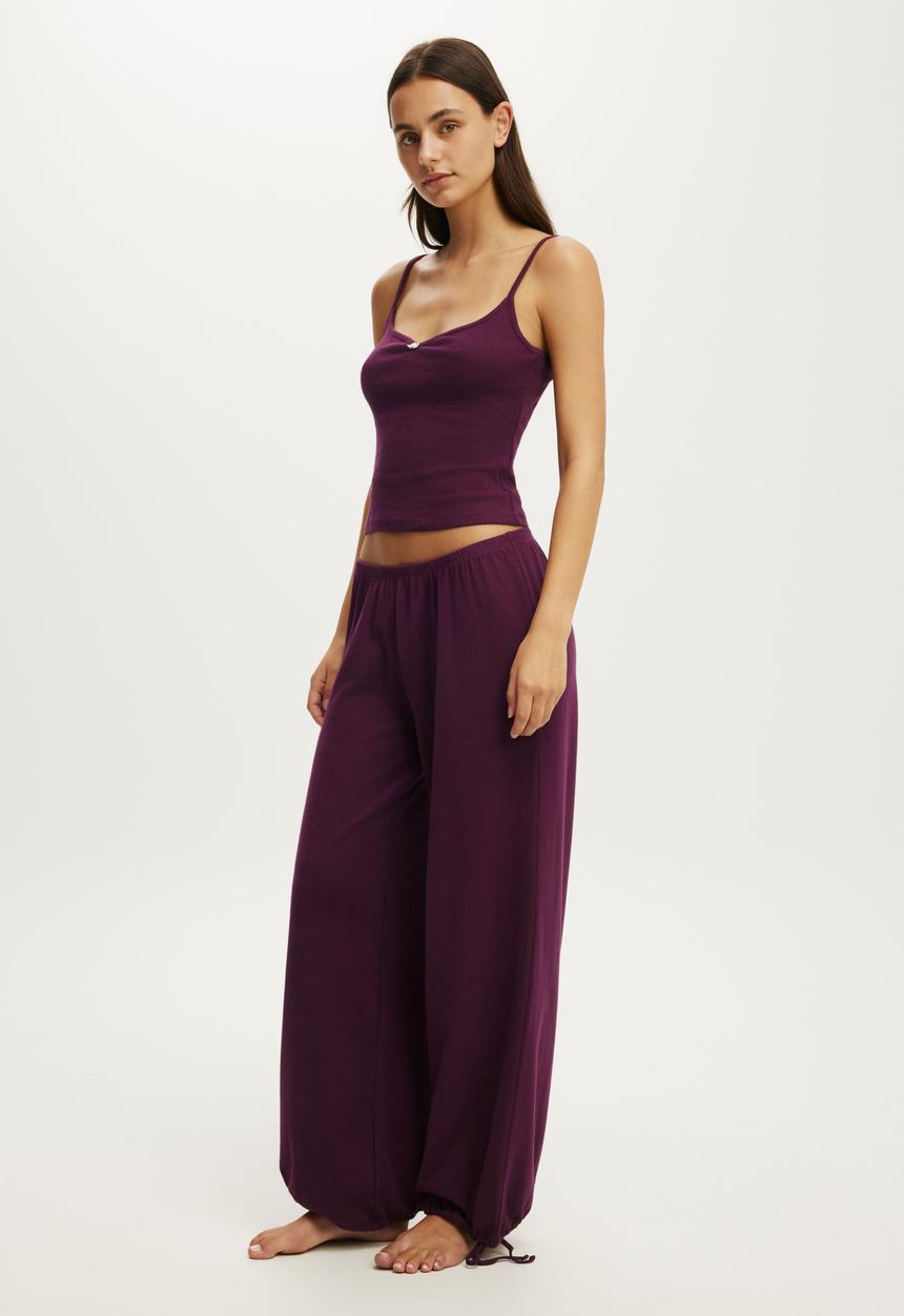 Cotton On - Pointelle Wide Leg Pant - Blackcurrant