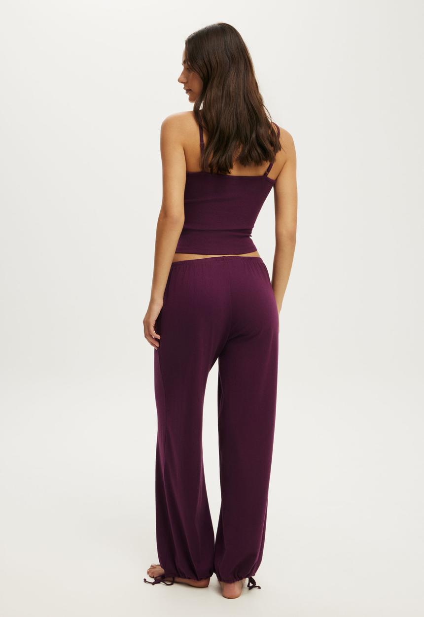 Cotton On - Pointelle Wide Leg Pant - Blackcurrant