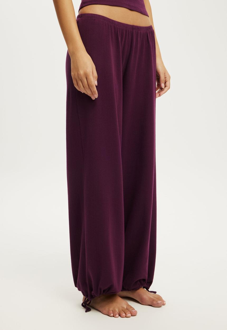 Cotton On - Pointelle Wide Leg Pant - Blackcurrant