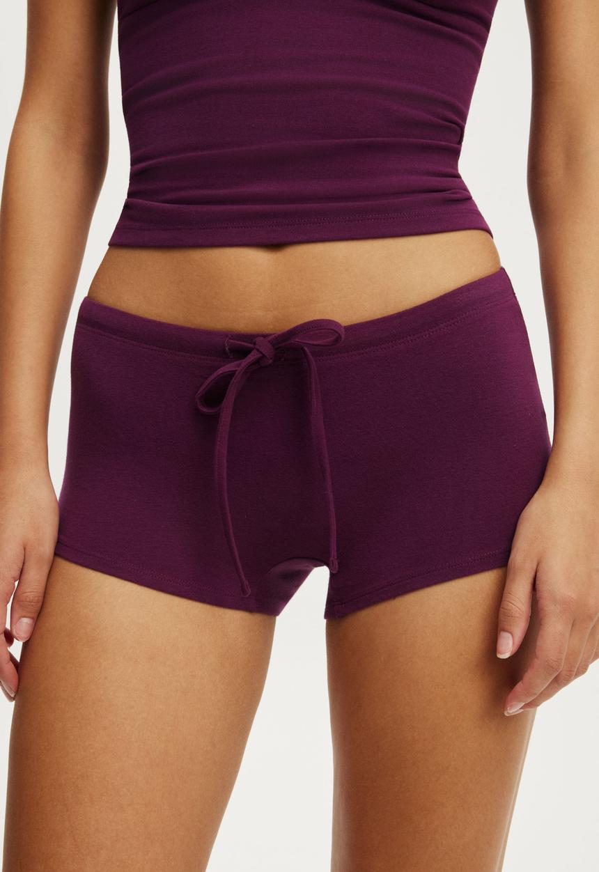 Cotton On - Dreamy soft tie micro short - blackcurrant