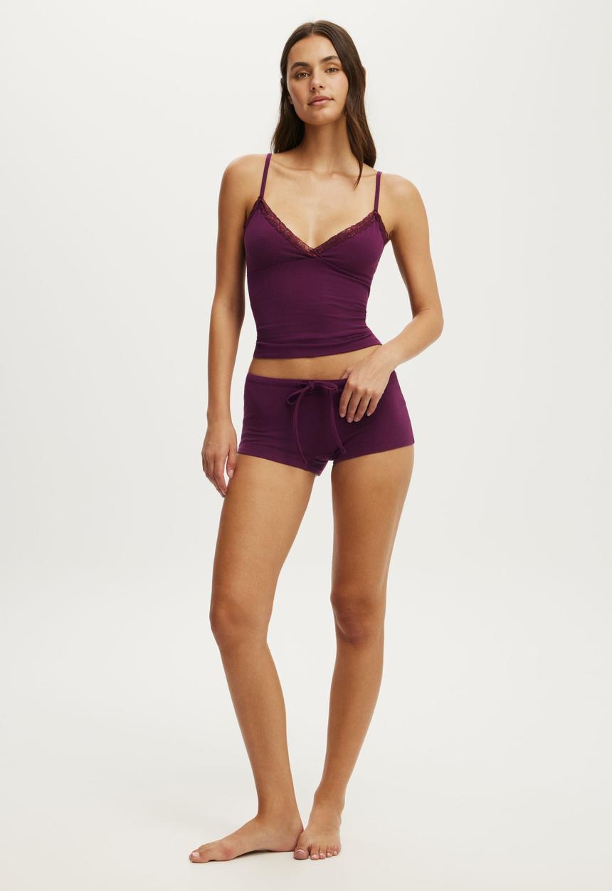 Cotton On - Dreamy soft tie micro short - blackcurrant