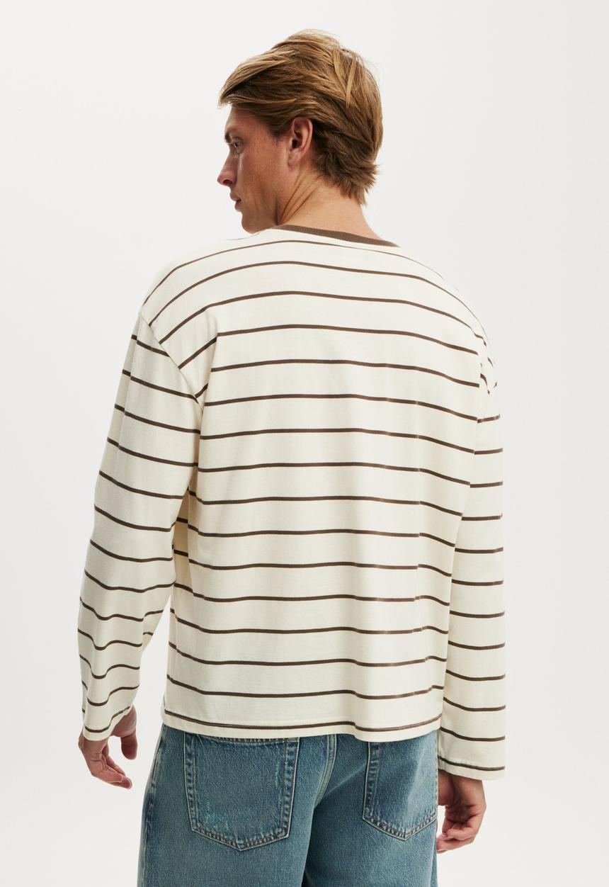 Cotton On - Cropped Fit Long Sleeve - Creampuff/Ashen Brown Stripe 
