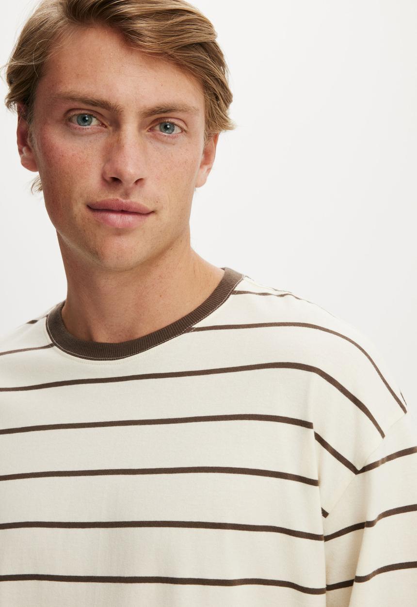 Cotton On - Cropped Fit Long Sleeve - Creampuff/Ashen Brown Stripe 