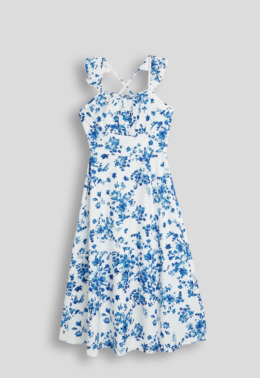 Pop Candy - Butterfly sleeve summer dress with back tie detail - white/floral aop