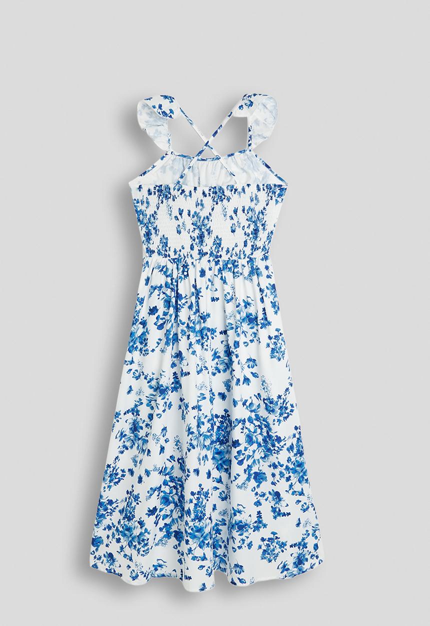 Pop Candy - Butterfly sleeve summer dress with back tie detail - white/floral aop