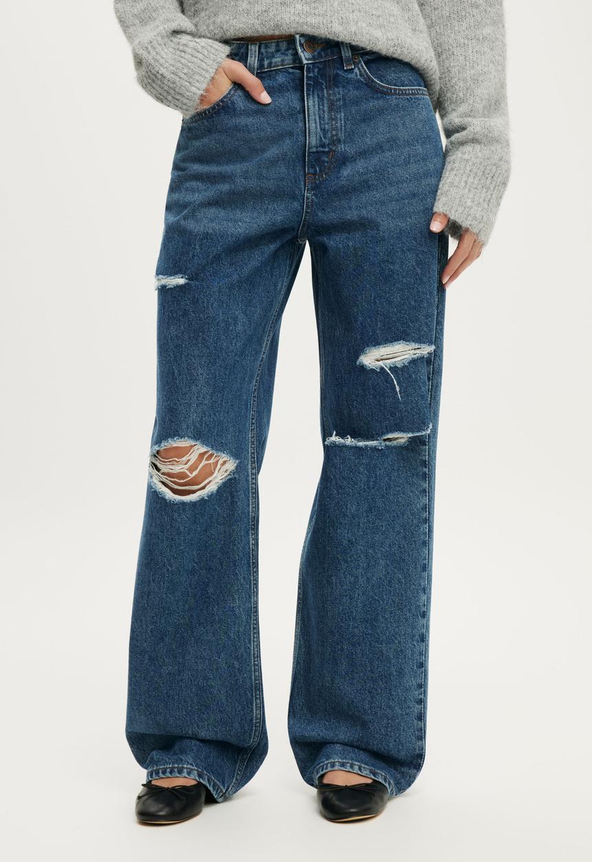 Cotton On - 91 Straight Jean - Harbour Blue Ripped