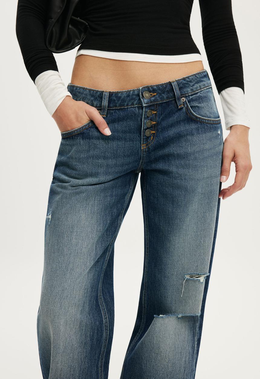 Cotton On - Low Rise Straight Jean - Grazed Blue Ripped