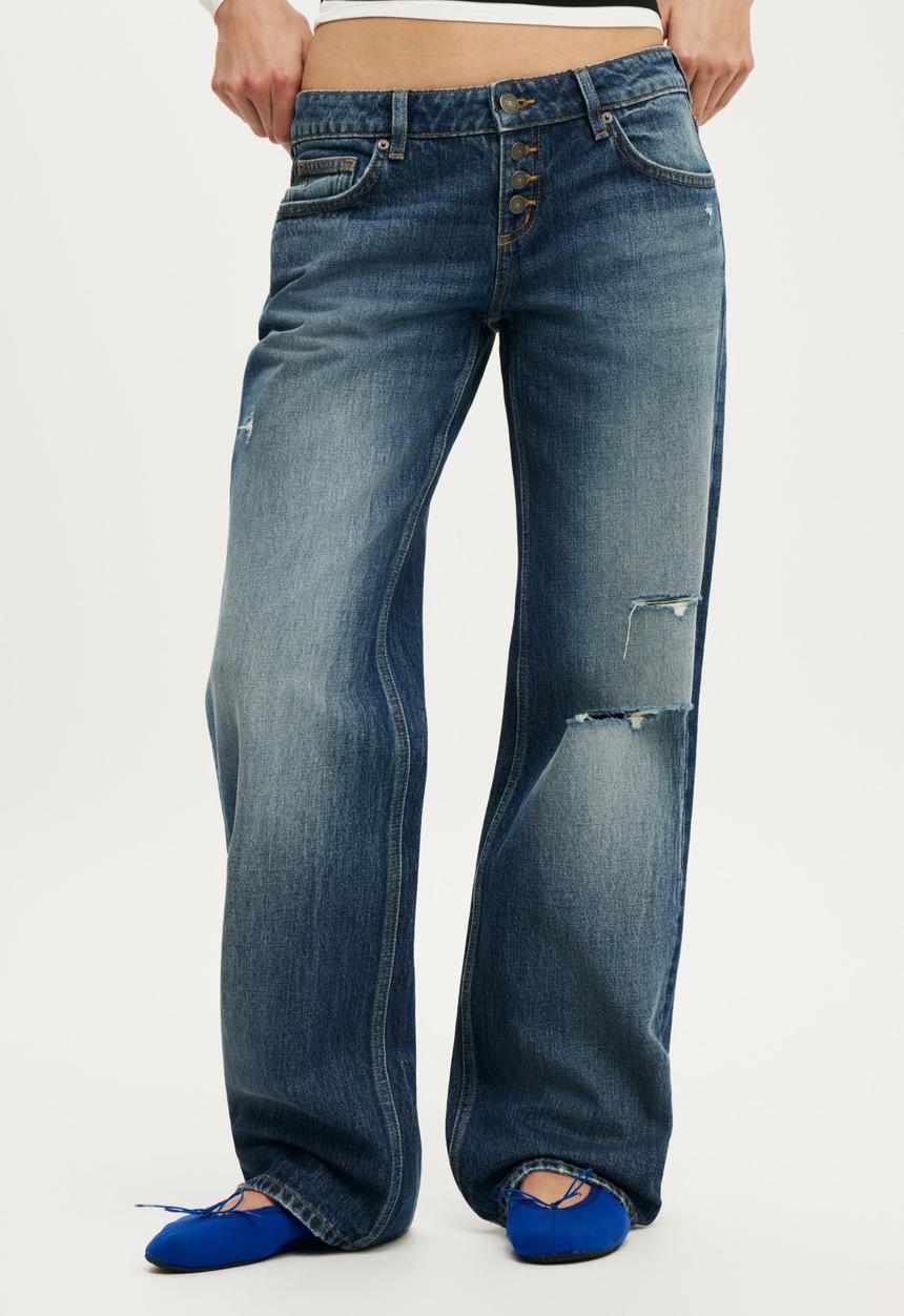 Cotton On - Low Rise Straight Jean - Grazed Blue Ripped