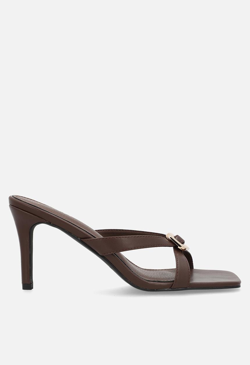 Raid London - Ginelli open toe stiletto heel mule - brown 