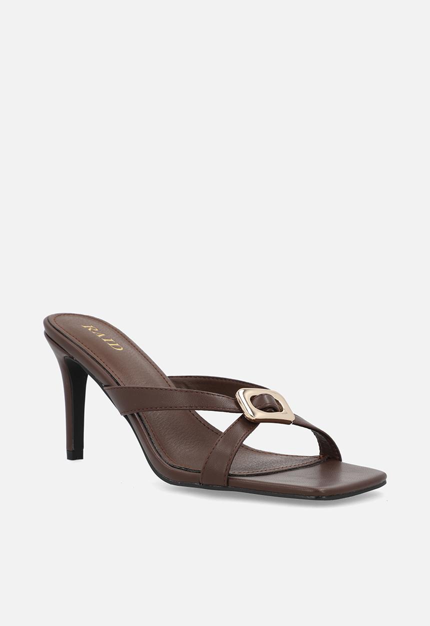 Raid London - Ginelli open toe stiletto heel mule - brown 