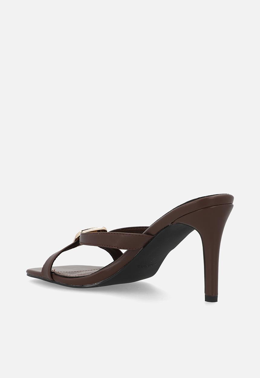 Raid London - Ginelli open toe stiletto heel mule - brown 