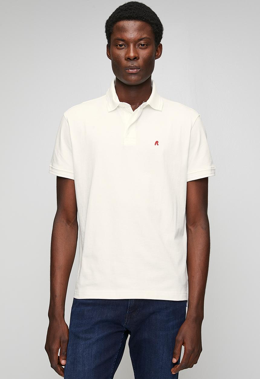 Replay - Cotton Blend Pique Polo Shirt - Natural White
