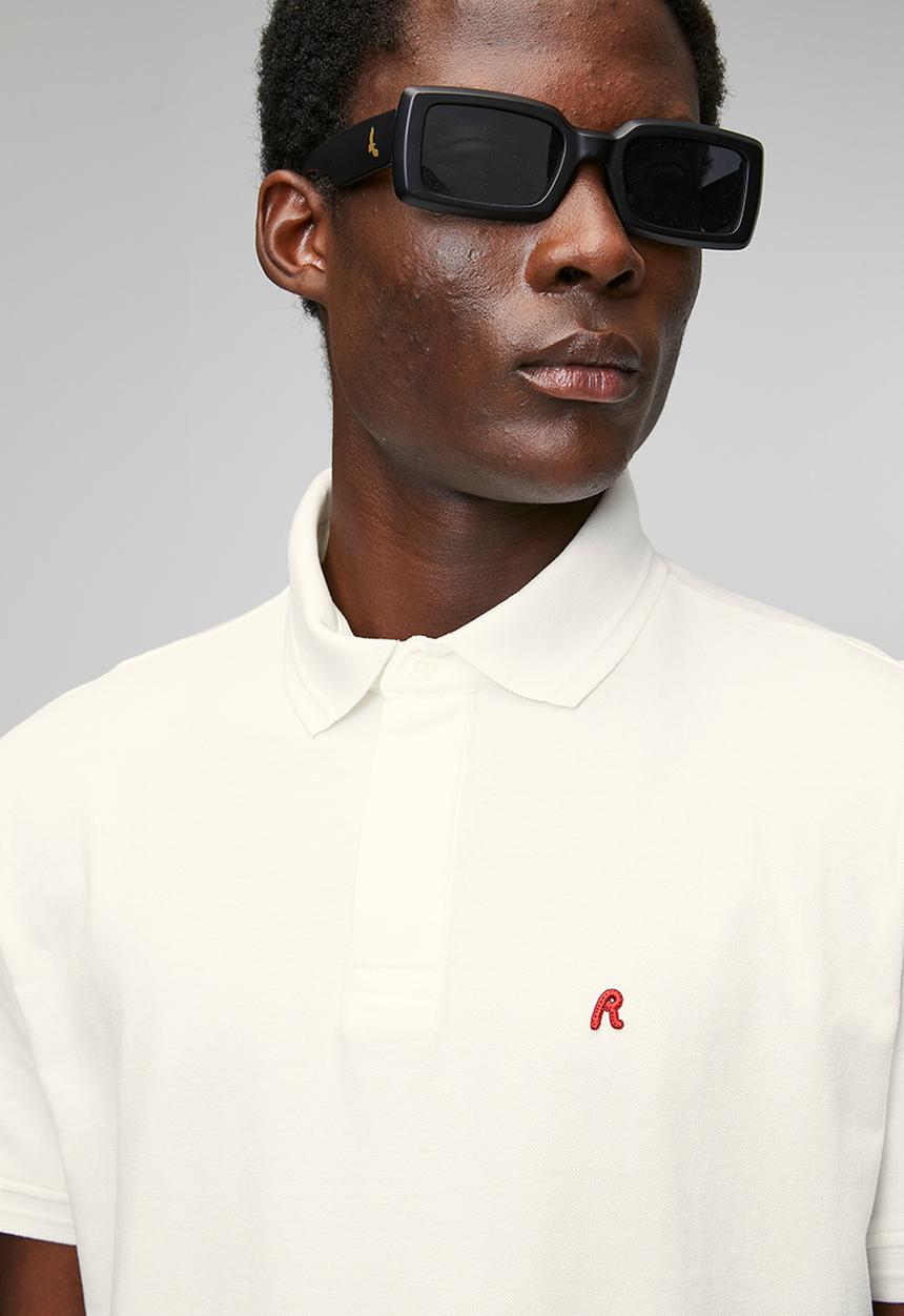 Replay - Cotton Blend Pique Polo Shirt - Natural White