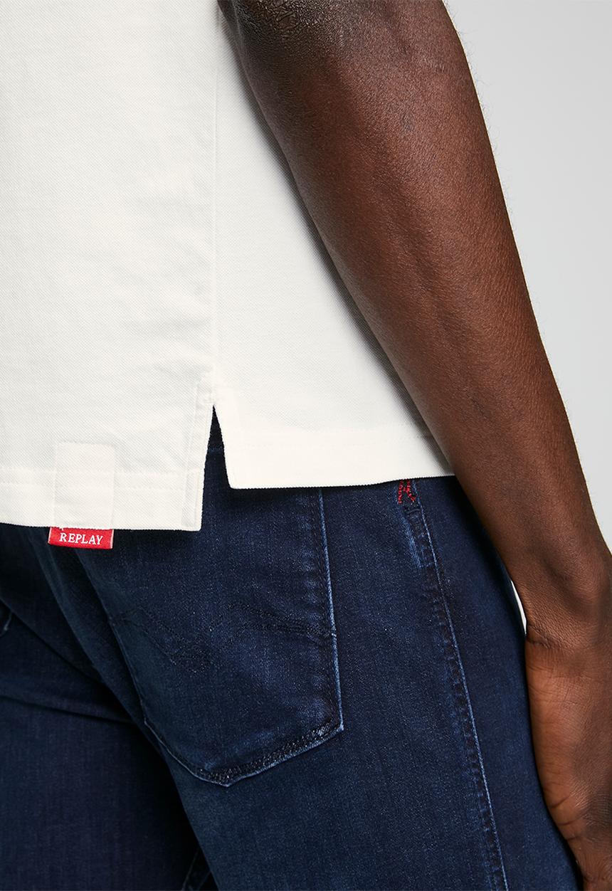 Replay - Cotton Blend Pique Polo Shirt - Natural White