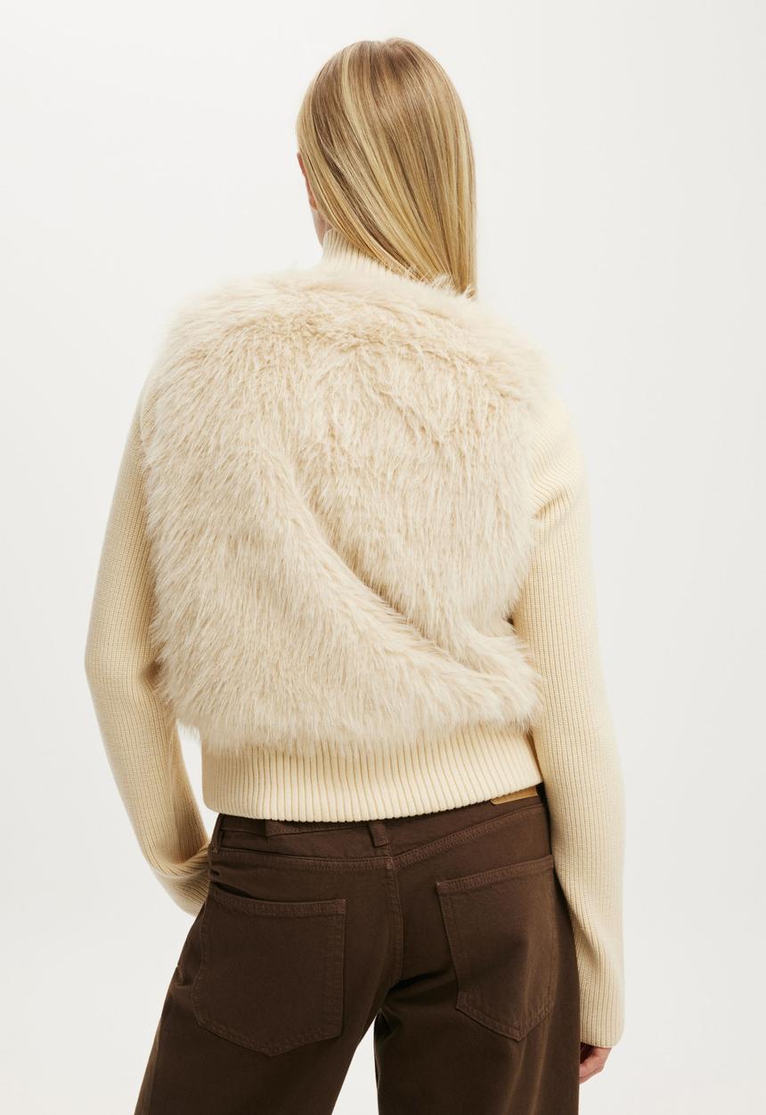 Cotton On - Faux fur knit jacket - cream