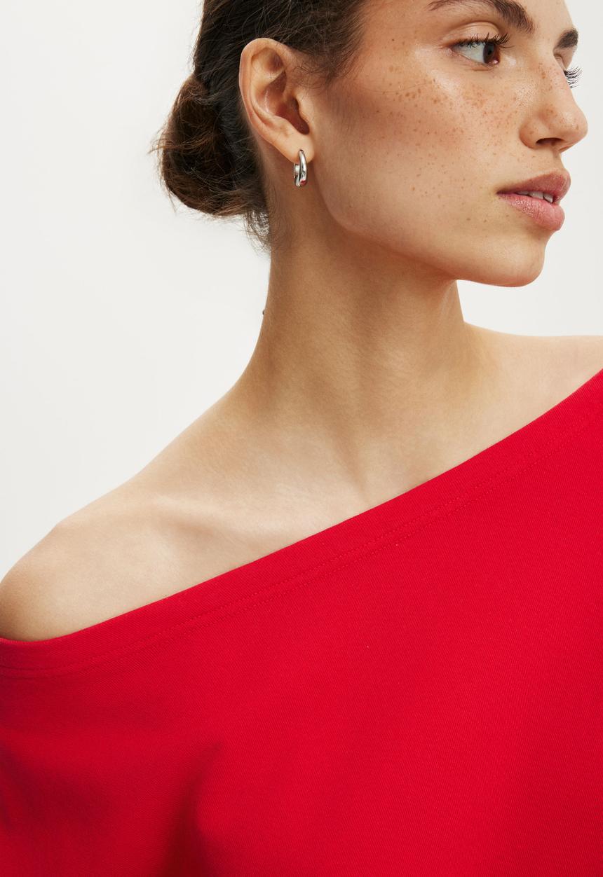 Cotton On - Relaxed Off Shoulder Sweatshirt - Washed Red Petal
