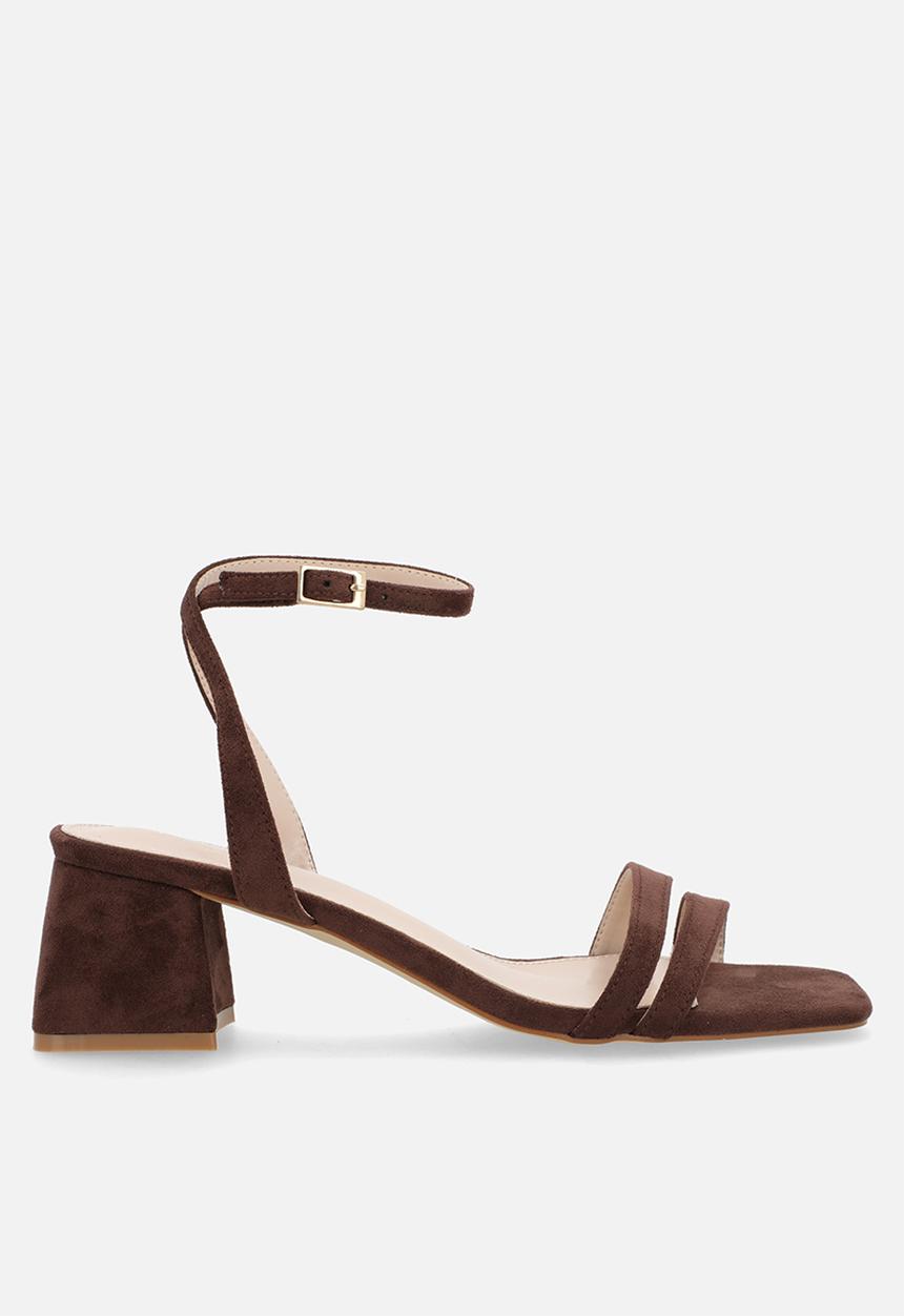 Raid London - Davina open toe block heel ankle strap - brown 