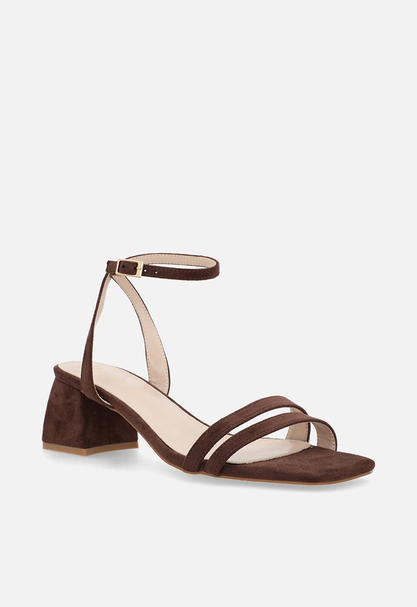 Raid London - Davina open toe block heel ankle strap - brown 