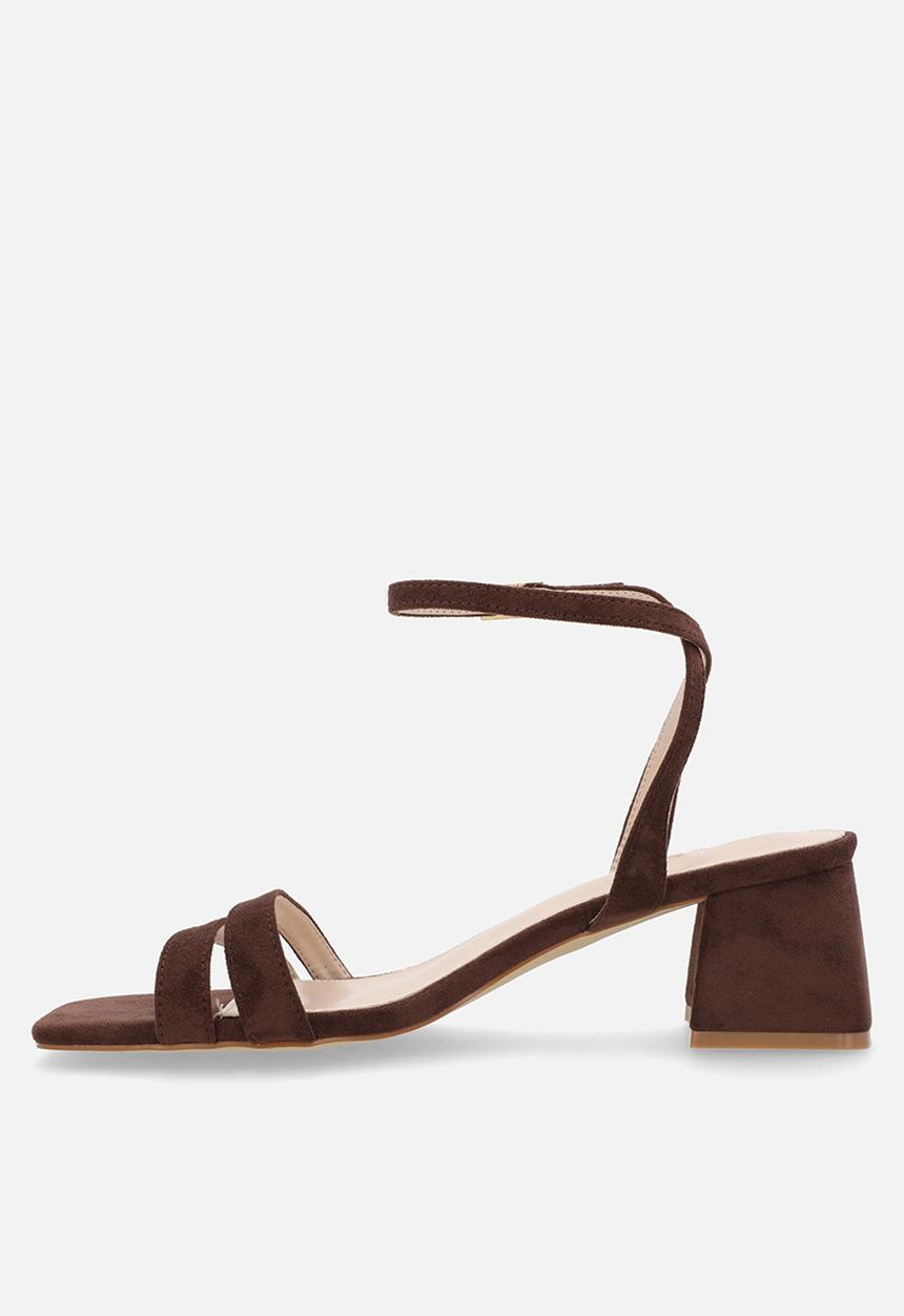 Raid London - Davina open toe block heel ankle strap - brown 
