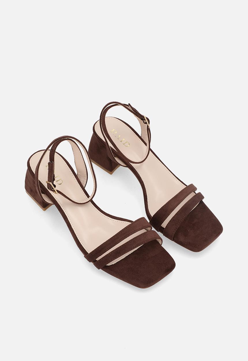 Raid London - Davina open toe block heel ankle strap - brown 