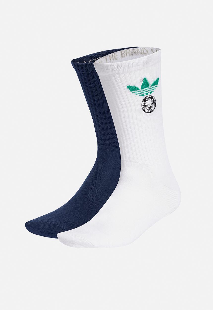adidas Originals - Football Embroidered Crew Socks (2 pk) - White/night indigo