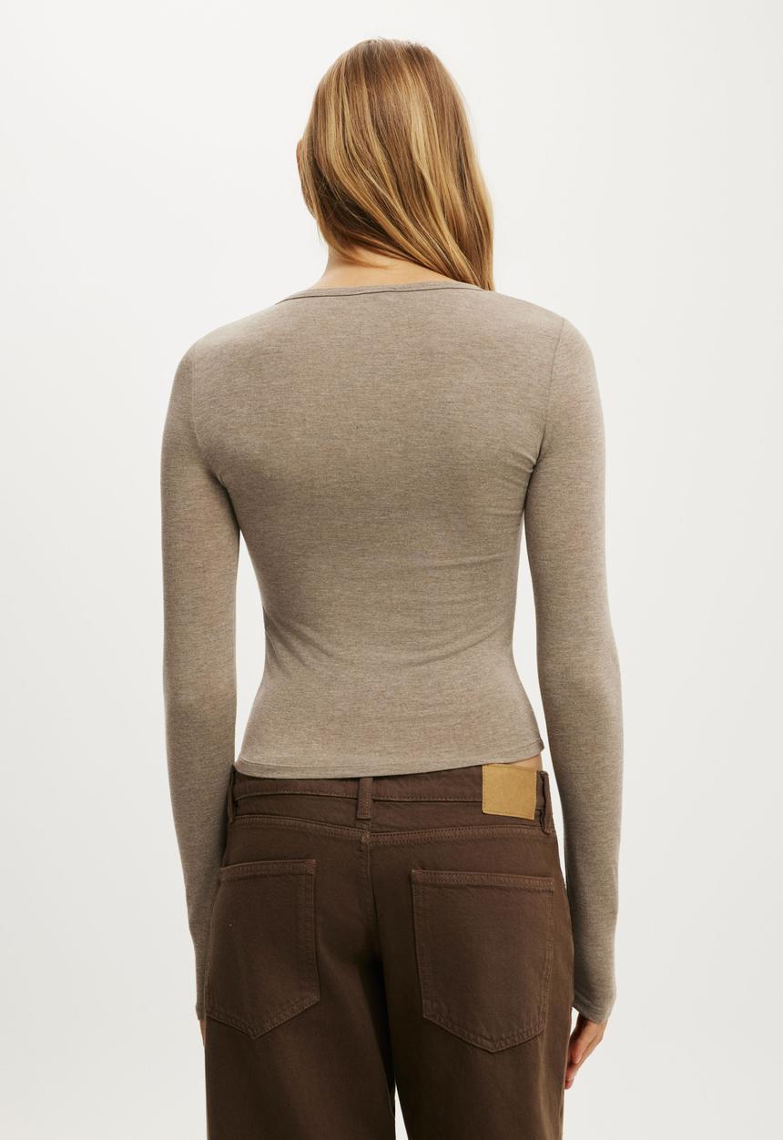 Cotton On - Sheer Layer Crew Long Sleeve - Acorn Marle