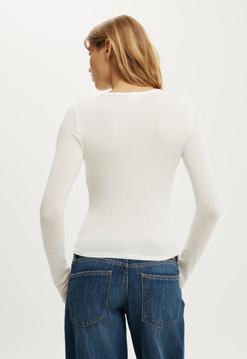 Cotton On - Sheer Layer Crew Long Sleeve - Vintage White