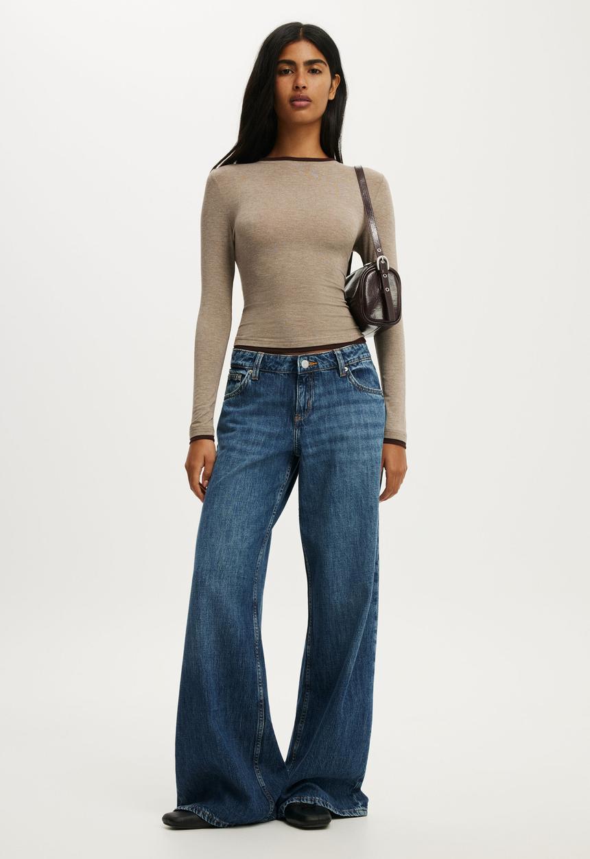 Cotton On - Double Layer Long Sleeve - Acorn Marle/Dark Oak