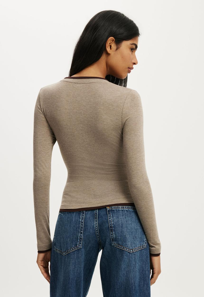Cotton On - Double Layer Long Sleeve - Acorn Marle/Dark Oak
