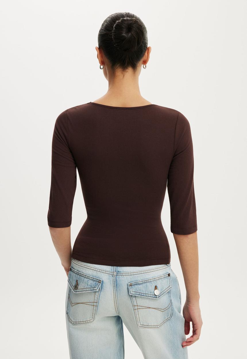 Cotton On - Eva Lace 3/4 Top - Dark Oak