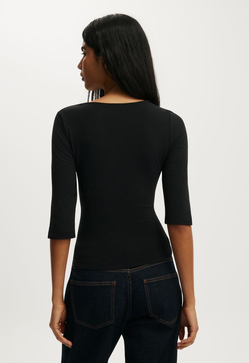 Cotton On - Eva Lace 3/4 Top - Black
