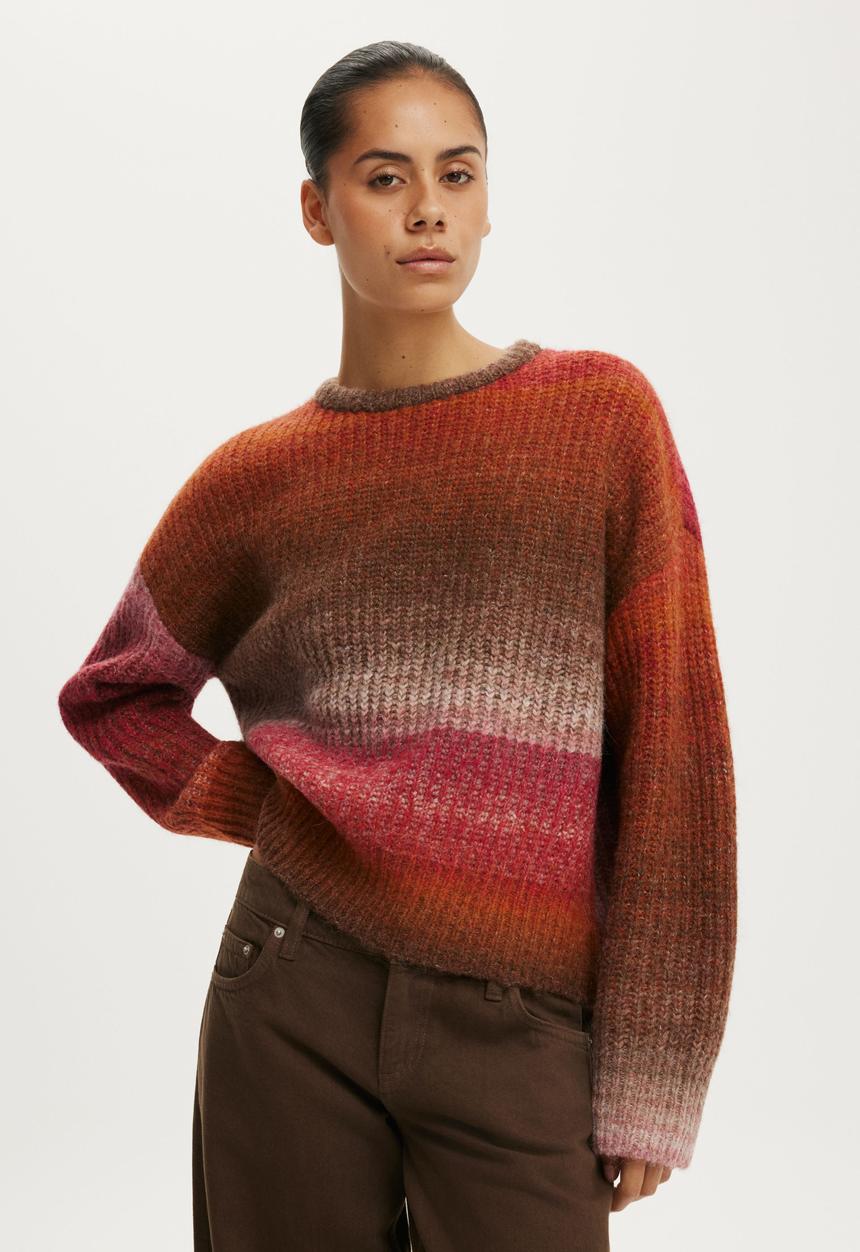 Cotton On - Luxe Crew Neck Sweater - Pink Ombre