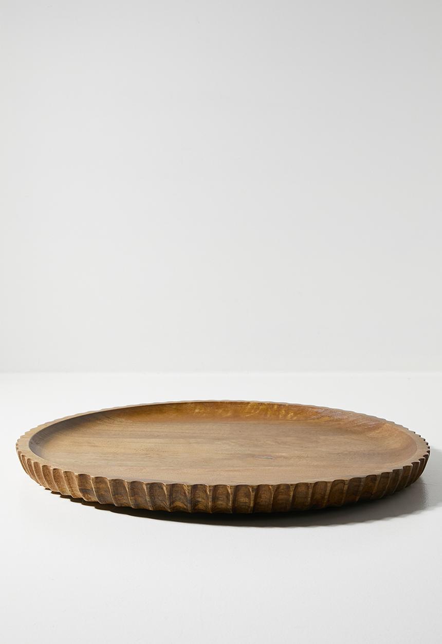 Sixth Floor - Ribbed Wooden Serving Tray Natural