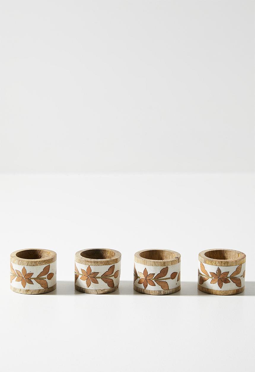 Sixth Floor - Inlay Napkin Rings Wood & White set 4