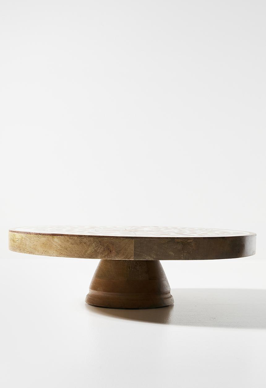 Sixth Floor - Wooden Inlay Cake Stand Natural & White