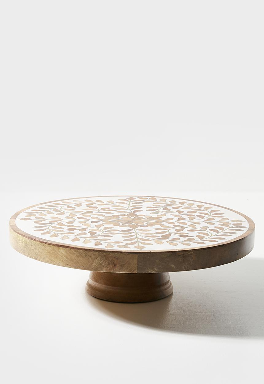 Sixth Floor - Wooden Inlay Cake Stand Natural & White