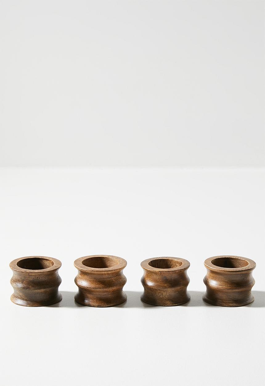 Sixth Floor - Ribbed Wooden Napkin Rings Set 4