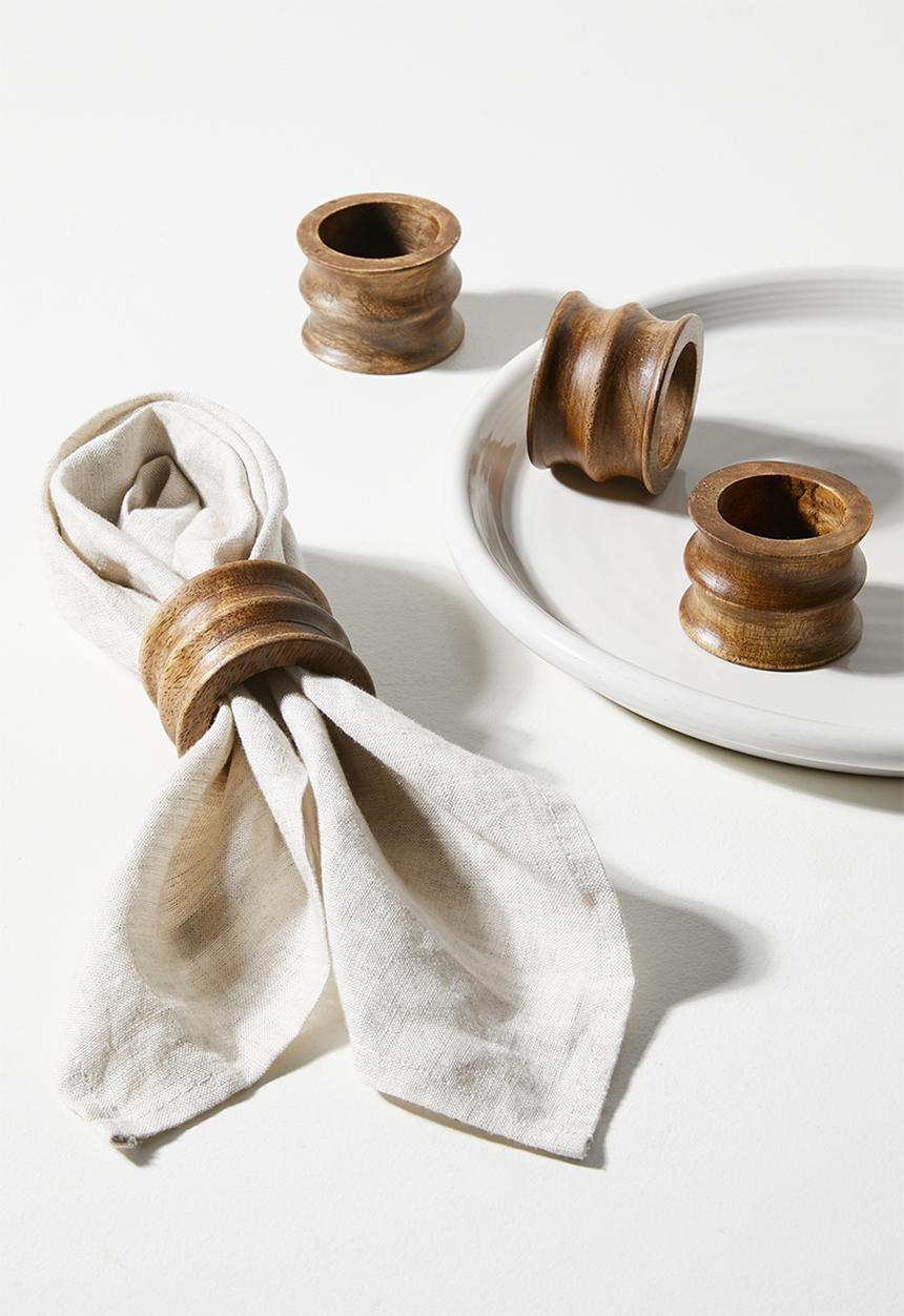 Sixth Floor - Ribbed Wooden Napkin Rings Set 4