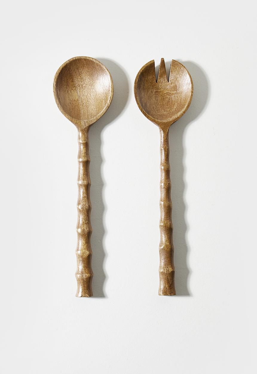 Sixth Floor - Wooden Ribbed  Salad Servers