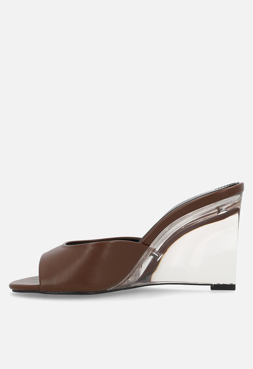 Raid London - Ginello open toe wedge heel mule - brown 