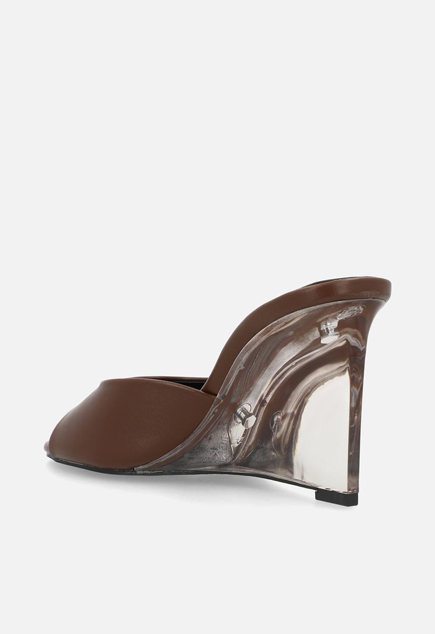 Raid London - Ginello open toe wedge heel mule - brown 
